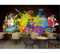 Mural de cafetería con tema de música hip-hop y grafiti moderno, 3D, 400 x 280 cm