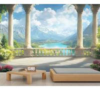 Mural de columnas romanas italianas, 100 x 70 cm, papel pintado de paisaje natural, papel pintado de montaña para sala de estar, decoración de pared de Italia (no se pela y pega)