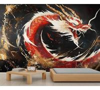 Mural de dragón rojo con tinta, papel pintado de dragón chino, criatura mitológica, mural de pared HD, decoración artística para fotos, sala de estar, sofá, fondo de TV, póster personalizado (no