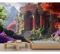 Mural de edificio europeo de 390 x 260 cm, papel pintado de columnas romanas italianas, papel pintado de paisaje para sala de estar, decoración de pared europea (no se pela y pega)