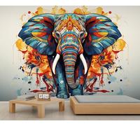 Mural de elefantes Mandala, papel pintado de elefantes Mandala para salón, elefantes de arte étnico contemporáneo 300x210cm (no autoadhesivo)