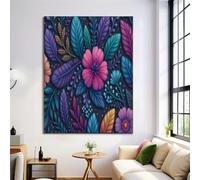 Mural de Flores Hojas Plumosas Lienzo, Pintura de Acuarela Plantas Carteles e Impresiones, Imágenes Artísticas de Pared para Sala, Decoración del Hogar, 80x120cm Sin Marco