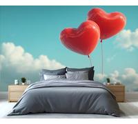 Mural de globos con forma de corazón romántico en el cielo: dulce símbolo de amor para decorar la pared de tu dormitorio. Papel pintado caprichoso para el Día de San Valentín. 250x195cm