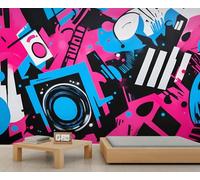 Mural de graffiti callejero, papel tapiz de graffiti de moda, geométrico abstracto, mural de pared, panorámico, oficina, recepción, estudio, telón de fondo, papel pintado fotográfico personalizado (no