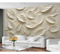 Mural de hojas beige talladas en 3D, arte mural botánico natural, decoración orgánica para el hogar, ideal para la pared de acento de la sala de estar y el dormitorio. 100x100cm (No es autoadhesivo)