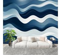Mural de Interior Fotomurales 200x140 cm Abstracto Rayas Onduladas Creativo Tejido No Tejido Fotomurales Papel Pintado Azul Y Blanco Pared Panorámico para Dormitorio Salón TV Pared Murales Póster