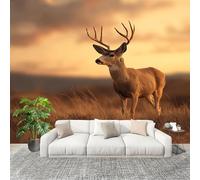 Mural de Interior Fotomurales 200x140 cm Ciervo Animal de Pastizal Tejido No Tejido Fotomurales Papel Pintado MarróN Pared Panorámico para Dormitorio Salón TV Pared Murales Póster