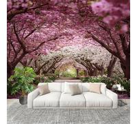 Mural de Interior Fotomurales 200x140 cm Hermoso TúNel de Flores de Cerezo Tejido No Tejido Fotomurales Papel Pintado Rosa Pared Panorámico para Dormitorio Salón TV Pared Murales Póster