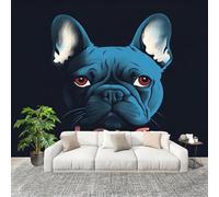 Mural de Interior Fotomurales 200x140 cm Lindo Animal Bulldog FrancéS Tejido No Tejido Fotomurales Papel Pintado Azul Pared Panorámico para Dormitorio Salón TV Pared Murales Póster