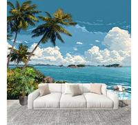 Mural de Interior Fotomurales 200x140 cm Paisaje Costero Pintado Tejido No Tejido Fotomurales Papel Pintado Azul Pared Panorámico para Dormitorio Salón TV Pared Murales Póster