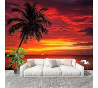 Mural de Interior Fotomurales 200x140 cm Paisaje de Playa Al Atardecer Tejido No Tejido Fotomurales Papel Pintado Nube de Fuego Pared Panorámico para Dormitorio Salón TV Pared Murales Póster