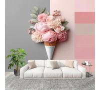 Mural de Interior Fotomurales 200x140 cm PatróN de Flores de Helado Tejido No Tejido Fotomurales Papel Pintado Gris Rosado Pared Panorámico para Dormitorio Salón TV Pared Murales Póster