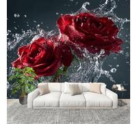 Mural de Interior Fotomurales 200x140 cm PatróN de Rosa Hd Tejido No Tejido Fotomurales Papel Pintado Rojo Pared Panorámico para Dormitorio Salón TV Pared Murales Póster