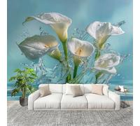 Mural de Interior Fotomurales 200x140 cm Plantas Hd Lirio de Cala Tejido No Tejido Fotomurales Papel Pintado Azul Pared Panorámico para Dormitorio Salón TV Pared Murales Póster