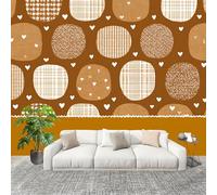 Mural de Interior Fotomurales 250x175 cm Lindo Redondo A Cuadros CorazóN Tejido No Tejido Fotomurales Papel Pintado MarróN Pared Panorámico para Dormitorio Salón TV Pared Murales Póster