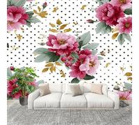 Mural de Interior Fotomurales 250x175 cm Sencillo Lunares Flores Rosas Tejido No Tejido Fotomurales Papel Pintado Blanco Pared Panorámico para Dormitorio Salón TV Pared Murales Póster