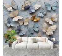 Mural de Interior Fotomurales 300x210 cm PatróN de Mariposa de Acuarela Tejido No Tejido Fotomurales Papel Pintado Azul GrisáCeo Pared Panorámico para Dormitorio Salón TV Pared Murales Póster