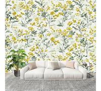 Mural de Interior Fotomurales 300x210 cm Plantas Amarillo PatróN Floral Tejido No Tejido Fotomurales Papel Pintado Verde Fresco Pared Panorámico para Dormitorio Salón TV Pared Murales Póster