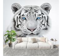 Mural de Interior Fotomurales 350x256cm Animales Primer Plano de Un Tigre Blanco Tejido No Tejido Fotomurales Papel Pintado Alta DefinicióN Pared Panorámico para Dormitorio Salón Pared Murales Póster