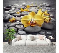 Mural de Interior Fotomurales 400x280 cm Guijarros OrquíDeas ConcepcióN ArtíStica Tejido No Tejido Fotomurales Papel Pintado Gris Pared Panorámico para Dormitorio Salón TV Pared Murales Póster