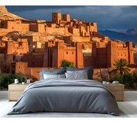 Mural de la Kasbah de Ait Benhaddou - Arte mural con paisaje de la antigua fortaleza de Marruecos, Patrimonio de la Humanidad, papel pintado para el salón 400x280cm (No es autoadhesivo)