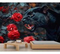 Mural de leopardo con rosas rojas, murales de animales salvajes, papel tapiz panorámico extra grande, papel pintado para hotel, restaurante, vestíbulo, papel de pared personalizado (no autoadhesivo)