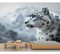 Mural de leopardo de las nieves, papel pintado de montaña de nieve, animales salvajes, decoración artística HD, foto para sala de estar, sofá, fondo de TV, póster personalizado (no autoadhesivo)