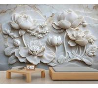 Mural de loto, papel pintado de flores en relieve, papel tapiz de mármol de lujo para sala de estar, murales de pared de loto, 450 x 315 cm (no se despega)