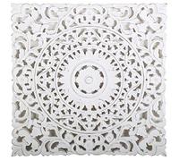 Mural de madera oriental, diseño de mandala Ramez, 55 x 55 cm, color blanco shabby chic, decoración de pared tallada a mano para colgar y colocar como decoración de ventanas, MD1009