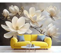 Mural de magnolia con flores blancas, papel tapiz de flores simples, mural gigante para el hogar, sala de estar, comedor, decoración de pared (no autoadhesivo)