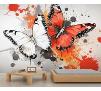 Mural de mariposas para pared, papel pintado de mariposas para salón, dormitorio o habitación de niñas, diseño de salpicaduras de tinta, 200x200cm (no autoadhesivo).