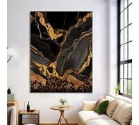 Mural De Mármol Con Hoja De Oro Sobre Lienzo, Pintura De Rayas Lujosas, Carteles E Impresiones, Lienzo Oro Negro, Imágenes Artísticas De Pared Para Sala De Estar, 70X100Cm, Sin Marco