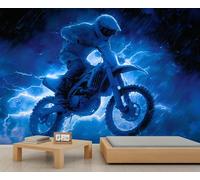 Mural de motociclista para habitación de motocross, papel tapiz de rayo azul para dormitorio, mural de pared para sala de estar, dormitorio, habitación de niños, sofá, TV, decoración de fondo de 390 x