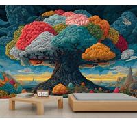 Mural de nubes de árboles coloridos, papel pintado de paisaje de fantasía para niñas, murales de dormitorio, sala de estar, sofá, fondo de TV, póster grande, 490 x 350 cm