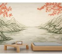 Mural de paisaje japonés, papel pintado de hojas rojas para salón, estilo retro japonés, 150x105cm (no autoadhesivo).