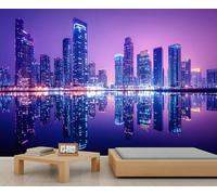 Mural de paisaje nocturno de ciudad, papel tapiz de ciudad futurista, edificios tecnológicos, gran papel pintado panorámico para dormitorio, sala de estar, sofá 3D (no autoadhesivo)