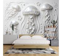 Mural De Papel Tapiz De Medusas Marinas 200X112 Pulgadas Mural De Pared Floral De Fondo Marino Nacarado 3D Elegante Revestimiento De Pared Inspirado En El Océano Para Dormitorio Sala De Estar Y Dec