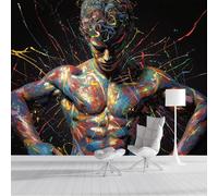Mural De Papel Tapiz Retrato De Un Hombre Musculoso 300x210cm, Papel Tapiz Fotográfico Arte Con Salpicaduras De Acuarela Póster De Decoración De Pared De Dormitorio, Sala De Estar, Mural Seda