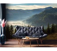 Mural De Papel Tapiz Salón 312x219cm Vlies Bosque Montaña Verde