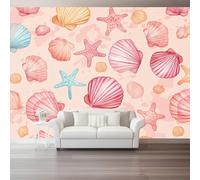 Mural de Pared 150 x 105 cm（WxH, Papel Pintado Dibujos Animados Estrella De Mar Concha Marina Decorativo Rosa para Salón Dormitorio y Cocina - Papel Adhesivo Removible Gran Formato