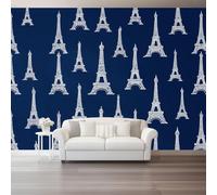 Mural de Pared 150 x 105 cm（WxH, Papel Pintado Retro Torre Eiffel Líneas Decorativo Azul Oscuro para Salón Dormitorio y Cocina - Papel Adhesivo Removible Gran Formato