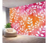 Mural de Pared 150 x 105 cm（WxH, Papel Pintado Watercolor Leaves Autumn Decorativo Pink para Salón Dormitorio y Cocina - Papel Adhesivo Removible Gran Formato