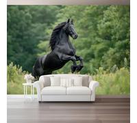Mural de Pared 200 x 140 cm（WxH, Papel Pintado Bosque Animales Caballos Decorativo Verde para Salón Dormitorio y Cocina - Papel Adhesivo Removible Gran Formato