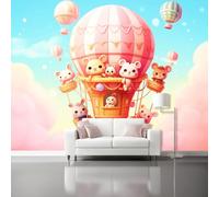 Mural de Pared 300 x 210 cm - diseño Dibujos Animados Tierno Globo Aerostático Animales - Papel Pintado No Tejido, Impermeable y Transpirable - Decoración de Pared para Salón, Dormitorio - Vistoso
