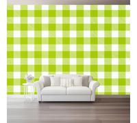Mural de Pared 300 x 210 cm（WxH, Papel Pintado Minimalismo Líneas Y Cuadrados Decorativo Verde Y Blanco para Salón Dormitorio y Cocina - Papel Adhesivo Removible Gran Formato