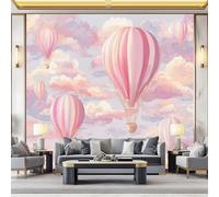 Mural de Pared 350 x 256 cm - diseño Onírico Nubes Globo aerostático - Papel Pintado No Tejido, Impermeable y Transpirable - Decoración de Pared para Salón, Dormitorio - Rosa