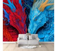 Mural de Pared 3D 150 x 105 cm - Multicolor Papel Pintado de Tejido No Tejido para Salón y Pared de TV Oficina - Decoración XXL No Autoadhesivo Fantasía Mítica Dragón Dragones De Fuego E Hielo