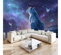 Mural de Pared 3D 200 x 140 cm - Azul Papel Pintado de Tejido No Tejido para Salón y Pared de TV Oficina - Decoración XXL No Autoadhesivo Fantasía Espacio Galaxias Tigre Blanco
