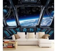 Mural de Pared 3D 200 x 140 cm - Azul Papel Pintado de Tejido No Tejido para Salón y Pared de TV Oficina - Decoración XXL No Autoadhesivo Fantasía Espacio Universo Nave Espacial