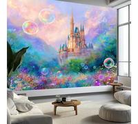 Mural de Pared 3D 200 x 140 cm - Púrpura Papel Pintado de Tejido No Tejido para Salón y Pared de TV Oficina - Decoración XXL No Autoadhesivo Fantasía Castillo De Cuento Hadas Flores Burbujas